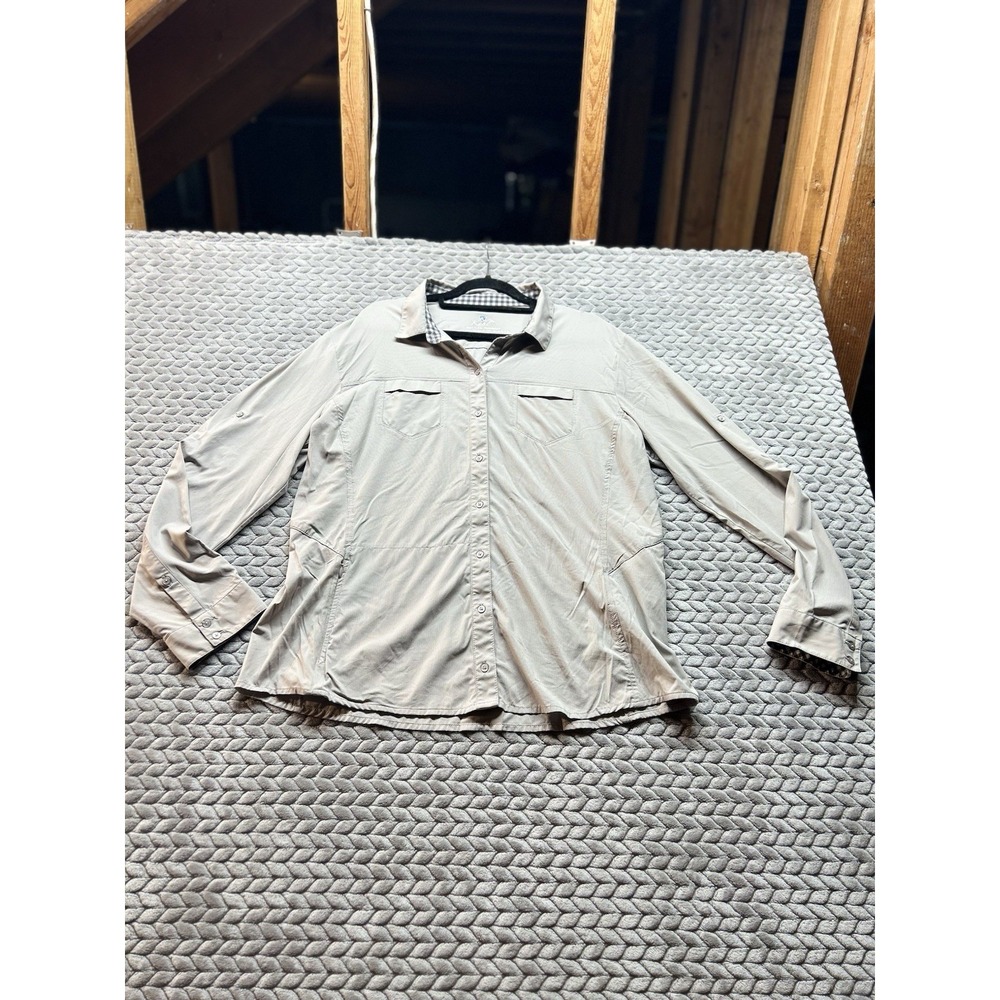Kuhl Womens XL Long Sleeve Button Up Hiking Shirt Outdoor Roll Tab Gray Gingham